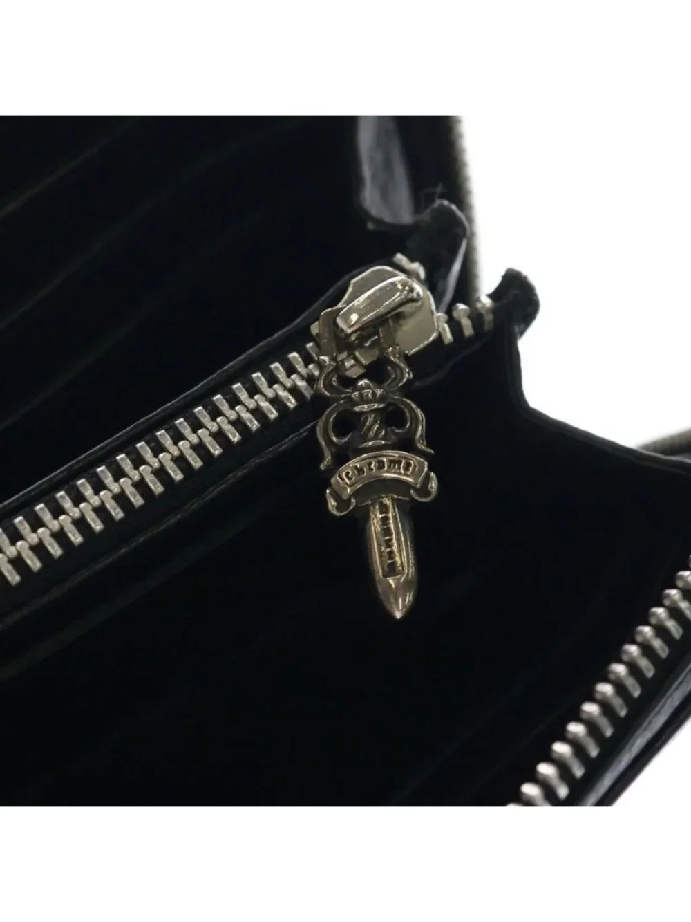 Chrome Hearts Rec Zip Plane Round Zip Leather Wallet Black